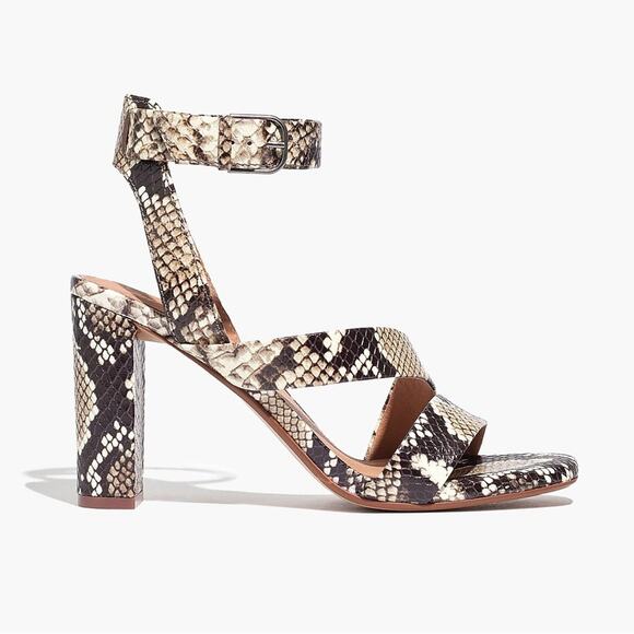 Madewell‎ The Liv Sandal Snake Embossed Leather Block Heel Strappy - Picture 2 of 9